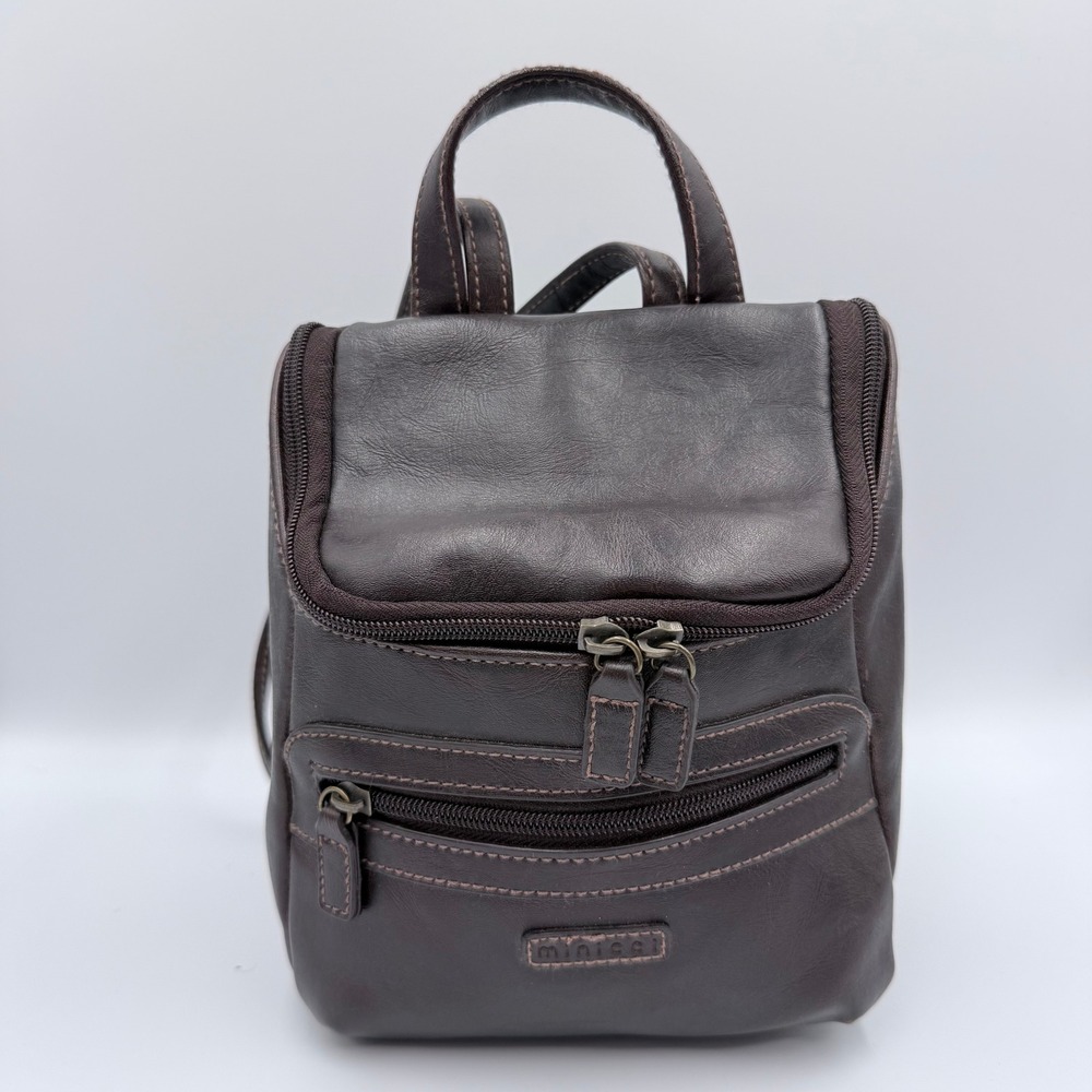 Minicci Dark Brown Faux Leather Mini Backpack Top Zip 10